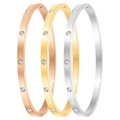 3 Bracelets en acier inoxydable SC Crystal ornés de Cristaux scintillants