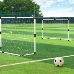 2 cages de foot pour enfant 120 x 80cm, 1 ballon et pompe inclus, intérieur/extérieur