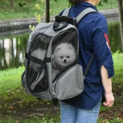 2 en 1 trolley chariot sac à dos sac de transport à roulettes pour chien chat gris