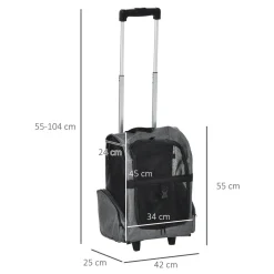 2 en 1 trolley chariot sac à dos sac de transport à roulettes pour chien chat gris