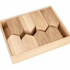 8 maisons en bois avec plateau - 24 x 18 x 5,5 cm