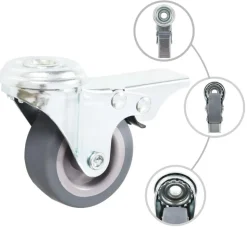 4 pcs Roulettes pivotantes a trou de boulon a double frein 50mm