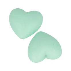 2 perles silicone coeur - 29 x 19 x 12 mm - vert d'eau