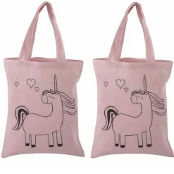2 sacs en coton rose 25 x 20 cm - licorne