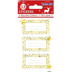 12 étiquettes adhésives de Noël - Étoiles dorées iridescentes