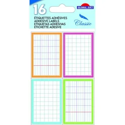 16 étiquettes adhésives scolaires - Rectangles effet cahier - couleurs pastel