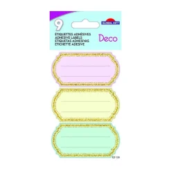 9 étiquettes adhésives scolaires - Vintage - Pastel - Paillettes dorées
