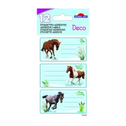 12 étiquettes adhésives scolaires - Rectangle - Photos de chevaux