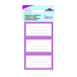 12 étiquettes adhésives scolaires - Rectangle rose - Paillettes