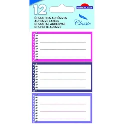 12 étiquettes adhésives scolaires - Cahier spirale - Rose
