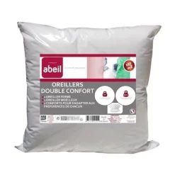 ABEIL Lot de 2 Oreillers DOUBLE CONFORT 100% Coton 60x60cm