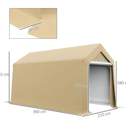 Abri de jardin - abri vélo - tente de stockage dim. 2 x 3,6 m - acier galvanisé PE imperméable anti-UV beige