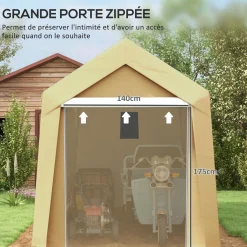Abri de jardin - abri vélo - tente de stockage dim. 2 x 3,6 m - acier galvanisé PE imperméable anti-UV beige