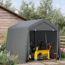 Abri de jardin - tente de stockage - abri de vélo - 2 portes zippées - dim. 280L x 240l x 240H cm - métal PE gris