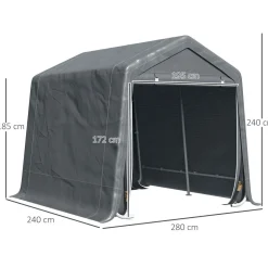 Abri de jardin - tente de stockage - abri de vélo - 2 portes zippées - dim. 280L x 240l x 240H cm - métal PE gris