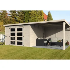 Abri de jardin bois avec auvent - 8,65m² + 7,84m² - DELICES