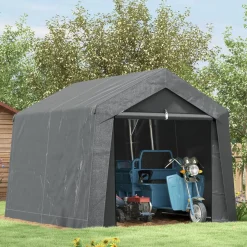 Abri de jardin, tente de stockage, 3 x 3 m, imperméable et anti-UV, cadre en acier galvanisé et grande porte, abri de vélo garage pour extérieur, gris foncé