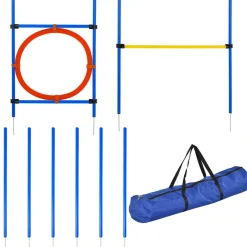 Agility sport pour chiens équipement complet : 6 poteaux slalom, obstacle, anneau + sac de transport bleu jaune rouge