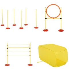 Agility sport pour chiens équipement complet haies, slalom, tunnel + sac de transport jaune