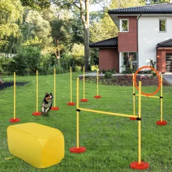Agility sport pour chiens équipement complet haies, slalom, tunnel + sac de transport jaune