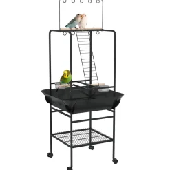 Aire de jeu perchoirs sur roulettes pour oiseaux perroquets gris foncé