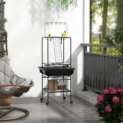 Aire de jeu perchoirs sur roulettes pour oiseaux perroquets gris foncé