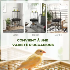 Aire de jeu perchoirs sur roulettes pour oiseaux perroquets gris foncé