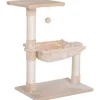 Arbre à chat 3 griffoirs grattoirs sisal naturel plateforme hamac et boule suspendue dim. 50L x 36l x 70H cm peluche haute densité 220 g/m² beige