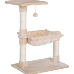 Arbre à chat 3 griffoirs grattoirs sisal naturel plateforme hamac et boule suspendue dim. 50L x 36l x 70H cm peluche haute densité 220 g/m² beige