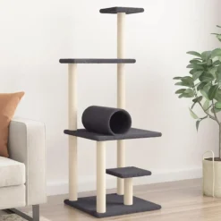 Arbre à chat avec griffoirs en sisal gris foncé 136 cm