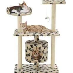 Arbre à chat avec griffoir en sisal 95 cm Beige Motif de pattes