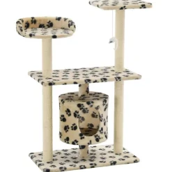Arbre à chat avec griffoir en sisal 95 cm Beige Motif de pattes
