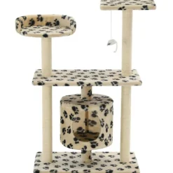 Arbre à chat avec griffoir en sisal 95 cm Beige Motif de pattes
