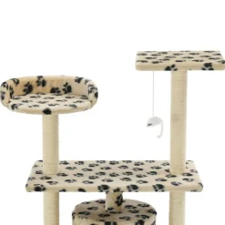 Arbre à chat avec griffoir en sisal 95 cm Beige Motif de pattes