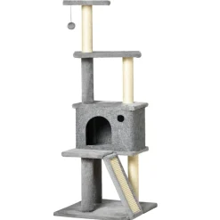 Arbre à chat centre d'activités multi-équipé griffoirs grattoir jeu boule suspendue niche housse amovible plateformes gris