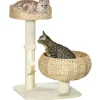 Arbre à chat griffoir 2 niveaux hauteur 72 cm poteau sisal avec niche et plate-forme 1 balle suspendue beige