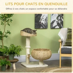 Arbre à chat griffoir 2 niveaux hauteur 72 cm poteau sisal avec niche et plate-forme 1 balle suspendue beige