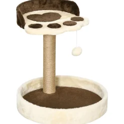 Arbre à chat griffoir design patte de chat jeu boule suspendue panier plateforme observation peluche beige marron jute naturelle