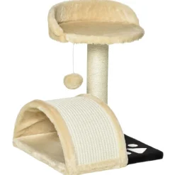 Arbre à chat griffoir grattoir design jeu boule suspendue + plateforme peluche sisal naturel beige