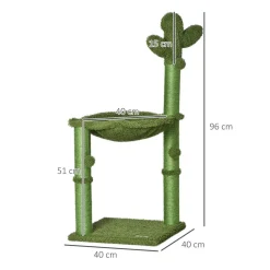 Arbre à chat griffoirs design cactus - hamac, 3 jouets pompons suspendus - panneaux peluche sisal vert
