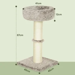 Arbre à chat luxe effet fourrure - dim. 45L x 45l x 87H cm - griffoir, plateforme panier observation - marron