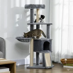 Arbre à chat multi-équipement griffoirs grattoirs plateforme niche hamac jeu boule suspendue gris
