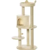 Arbre à chats multi-équipements griffoirs grattoirs plateformes niche jeu boule suspendue Ø 48 x 104H cm beige