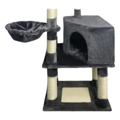 Arbre a chat - 55 x 40 x 138 cm - Gris foncé - 3 plateformes, 1 perchoir, 1 niche, poteaux a griffer