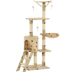 Arbre a chat avec griffoir en sisal 138cm Beige Motif de pattes