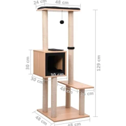 Arbre a chat avec tapis a gratter en sisal 129 cm