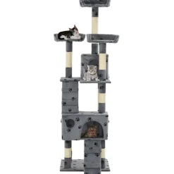 Arbre a chat et griffoirs Sisal 170cm Empreintes de pattes Gris