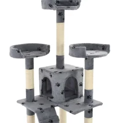 Arbre a chat et griffoirs Sisal 170cm Empreintes de pattes Gris