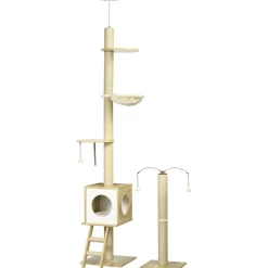 Arbres à chat 2 pièces style nordique - hauteur réglable 225-285H cm - multi-équipement - panneaux aspect chêne clair jute