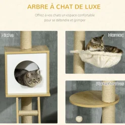 Arbres à chat 2 pièces style nordique - hauteur réglable 225-285H cm - multi-équipement - panneaux aspect chêne clair jute